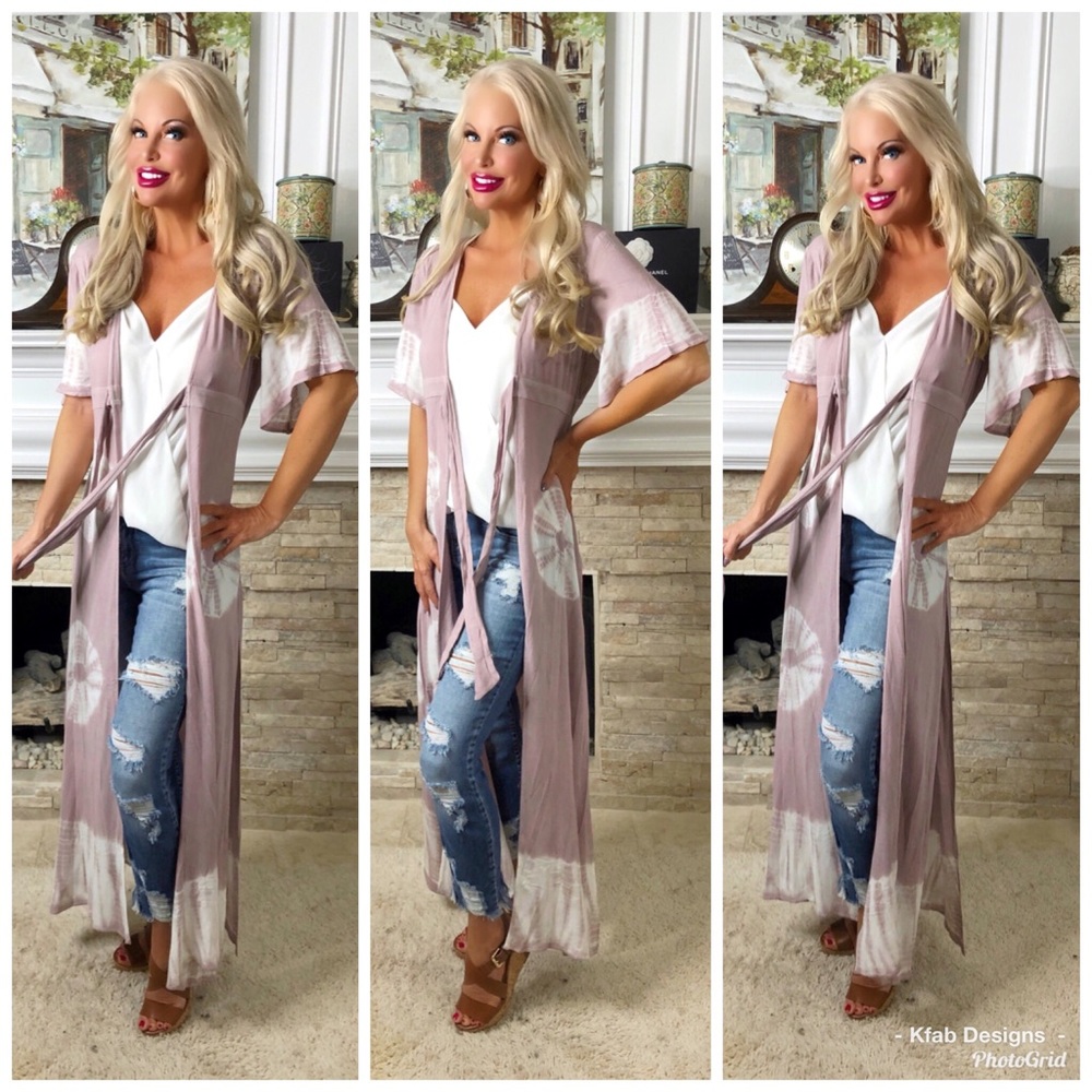 💗LAST 2! Blush Longline Tie Dye Front Tie Duster! - Picture 4 of 5